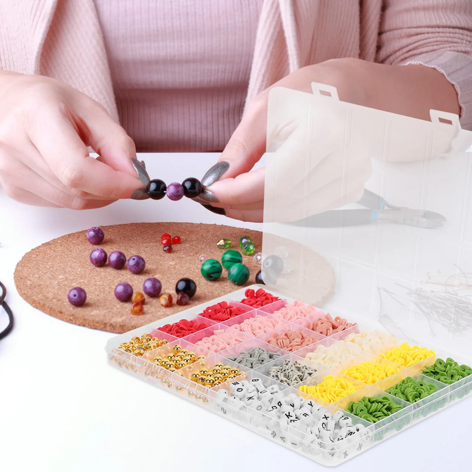 Conjunto de contas de argila de polímero diy, contas soltas coloridas vibrantes para colar, pulseira, acessórios de artesanato de joias