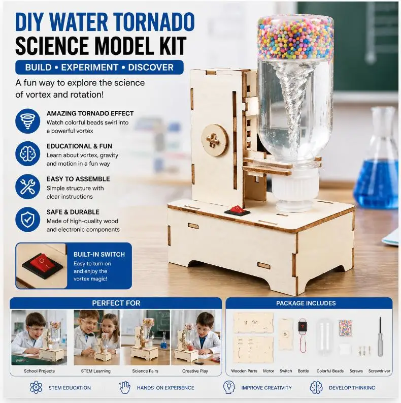 1 Set DIY Wooden Vortex Handcrafted Assembly Toy Kids Science Education Experiment Model Gift