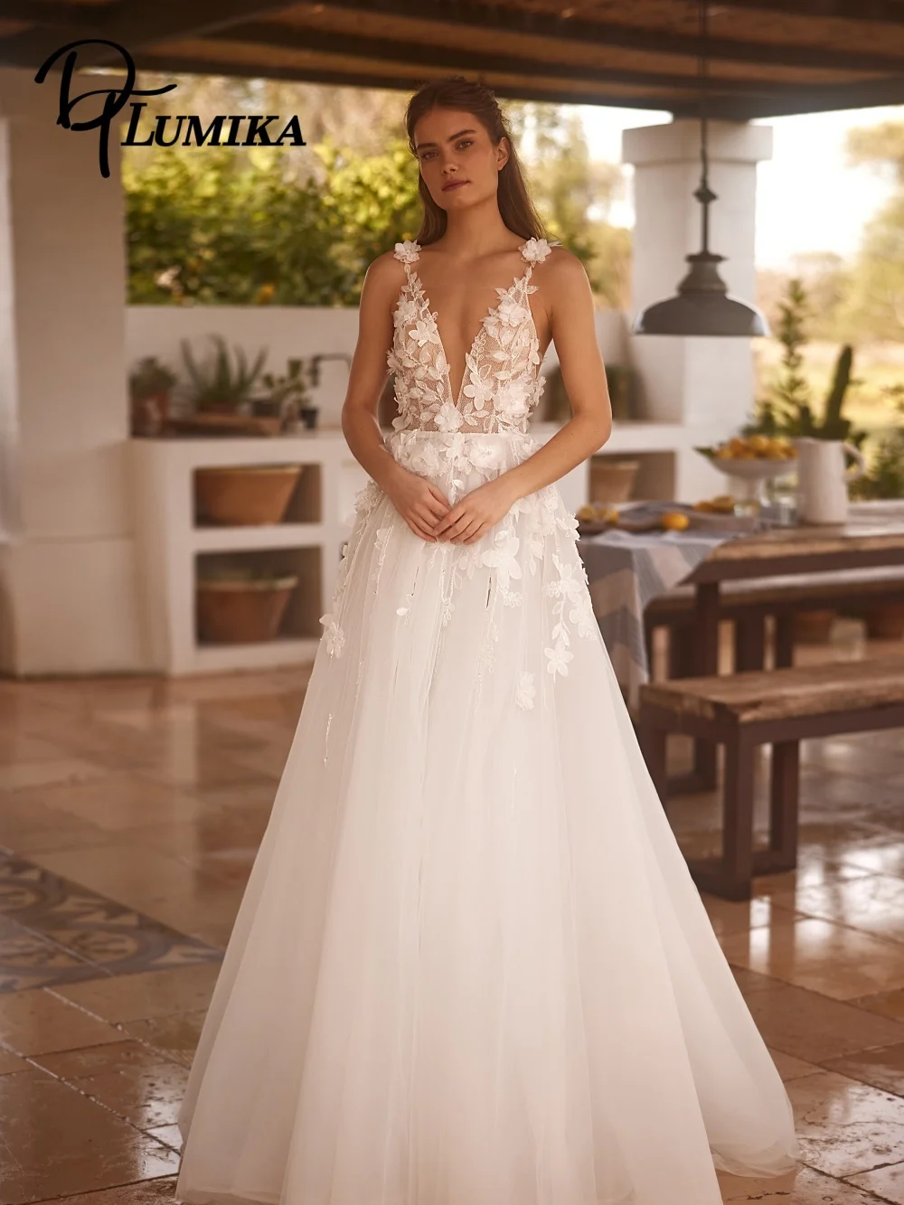 

Sweet Deep V Wedding Dress Classic Applique A-Line Bridal Gown 2026 Charming Lace Sleeveless Floor-Length Customized