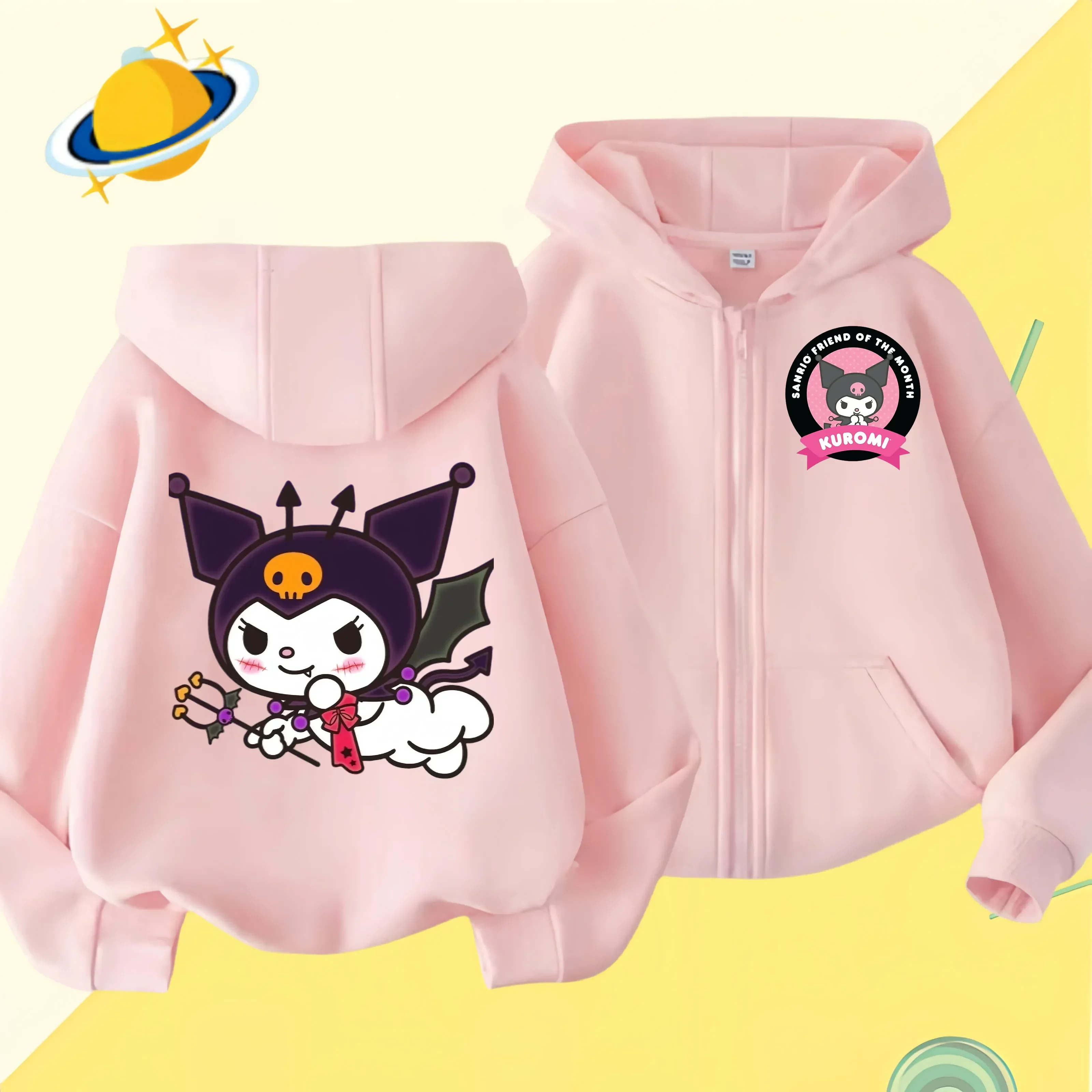 

2024 New Baby Boys Girls Sanrio Kurom Jacket zipper coat Spring Autumn Children Outerwear Kids Cotton Clothes for 1-14 Year