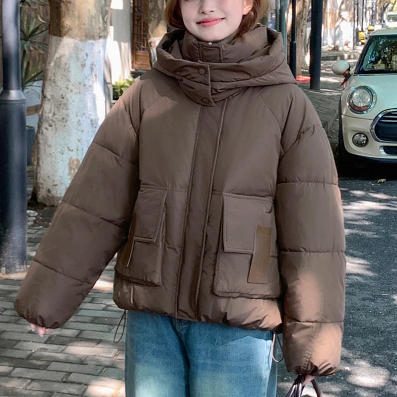 

Women's Winter Jackets 2024 Fashion Oversize Outerwears Loose Short Parkas Female Thick Warm Coats Hooded High Quality