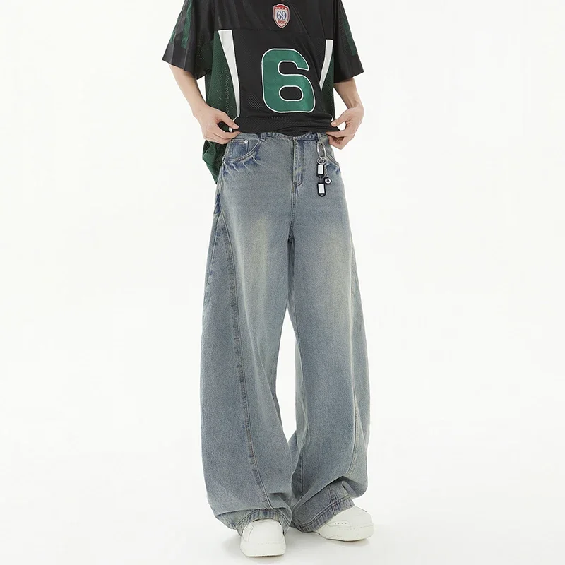 Celana Kasual Modis Longgar Tabung Lurus Pria untuk Musim Panas Kaki Lebar Kasual Gantung Jalan Raya Amerika Gaya Baru Ultra-tipis