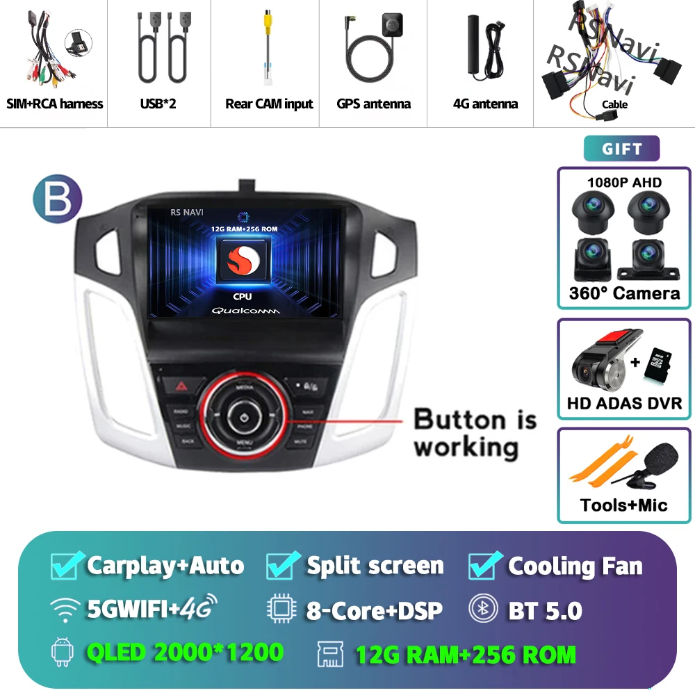 Android 15 Carplay Auto Autoradio Multimedia Speler voor Ford Focus 3 2011-2019 Autoradio Wifi+4G DSP GPS Stereo 2din Head Unit