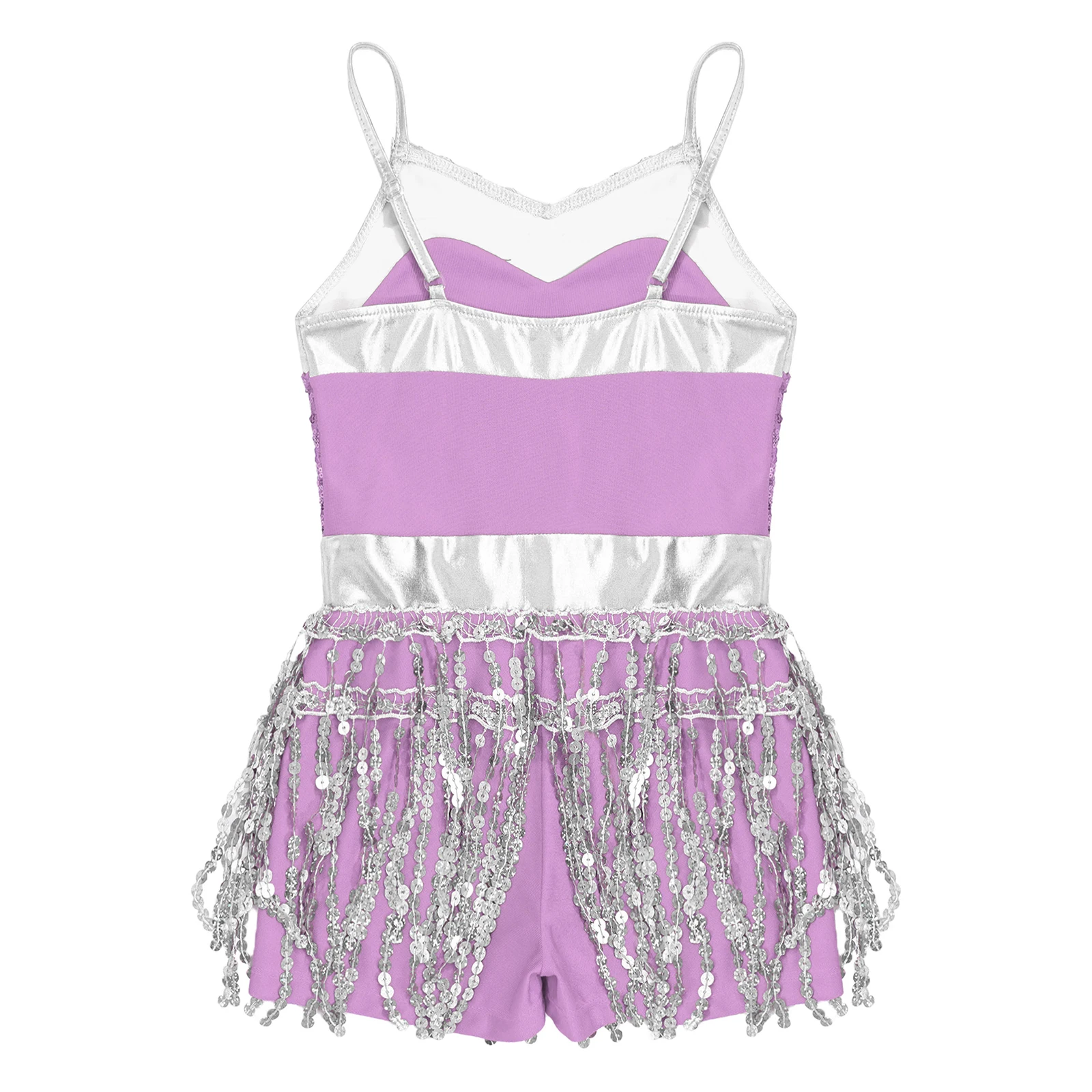 Girls Shiny Sequin Tassel Latin Jazz Dance Boyshorts Bodysuit Costume for Children Cha-cha Samba Stage Performance Fringe Dress