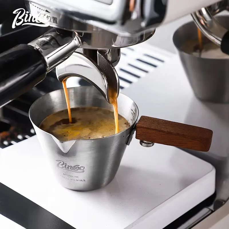 Bincoo Tasse d'extraction de café, tasse doseuse concentrée, tasse de collecte de liquide en acier inoxydable, poignée en bois, presse à poudre, ensemble complet d'outils de