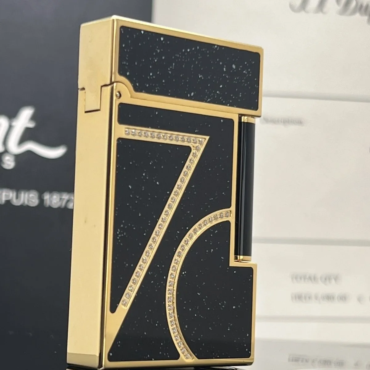 S.T. Dupont 70th Anniversary Lighter with Diamond Accents and Sleek Black Finish Collection