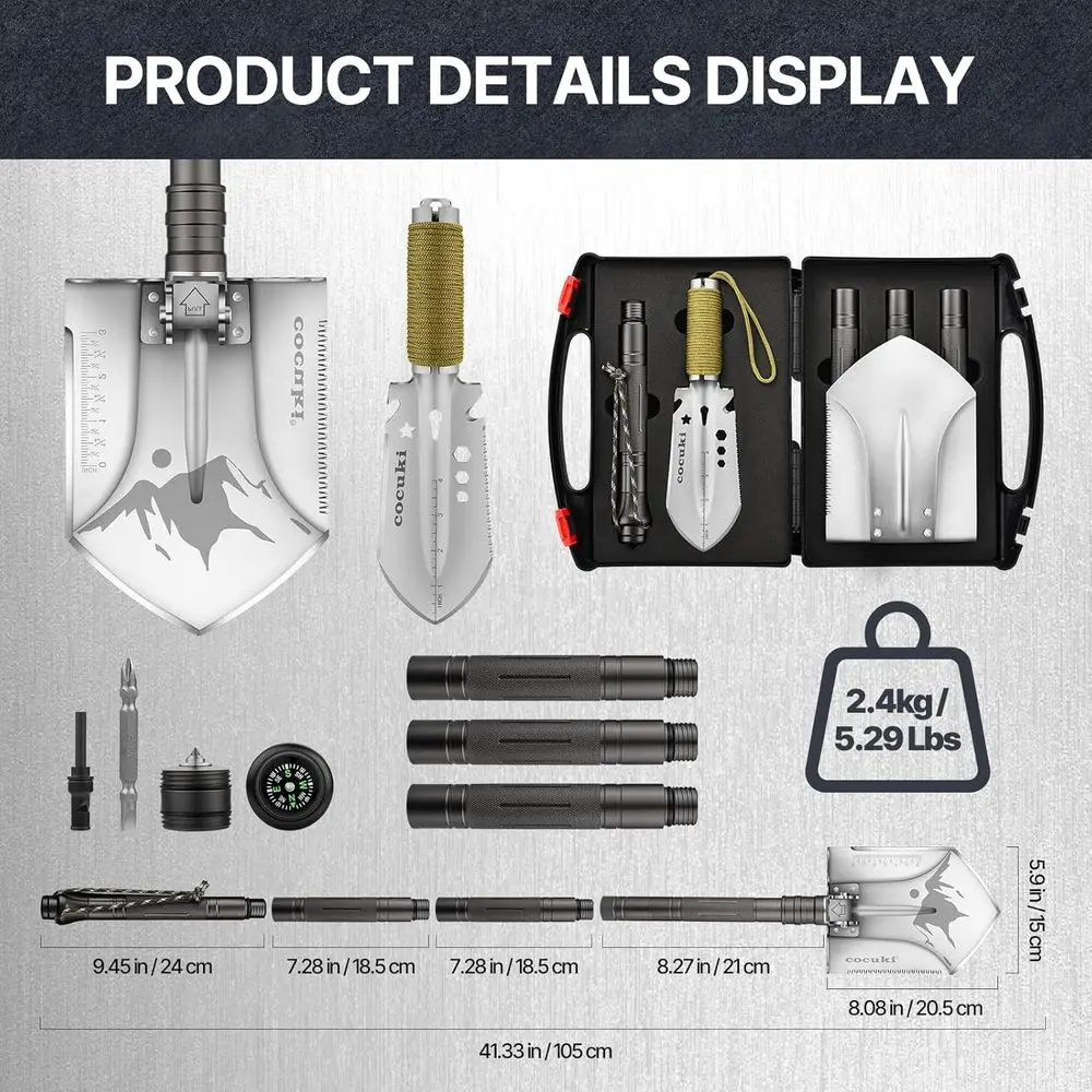مجموعة أدوات النجاة للتخييم، إصدار 2.0، مجرفة تكتيكية قابلة للطي متعددة الوظائف من الدرجة العسكرية مع تيتاني #6