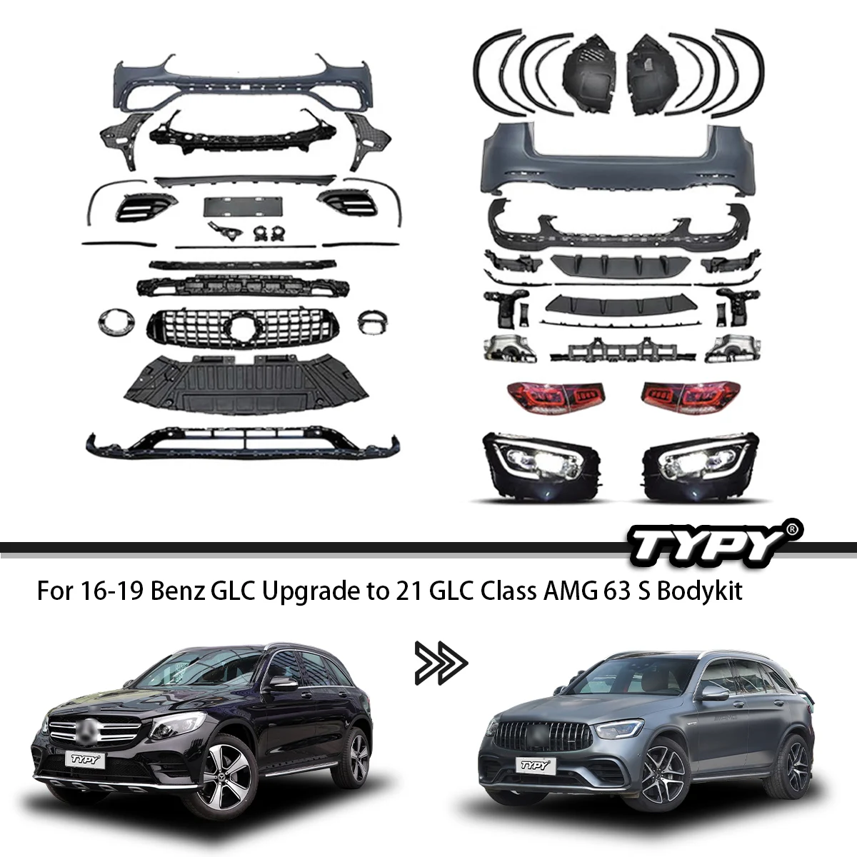 TYPY Body kit For Benz GLC 2016-2019 W253 Upgrade To 2021 AMG 63S Front And Rear Bumpers For Auto Lights