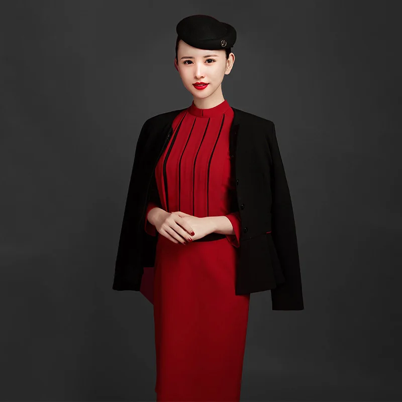 

Standard Sichuan Airlines Stewardess Work Coat Suit Women Summer High End Professional Dress Front Desk Flight Attendant Uniform