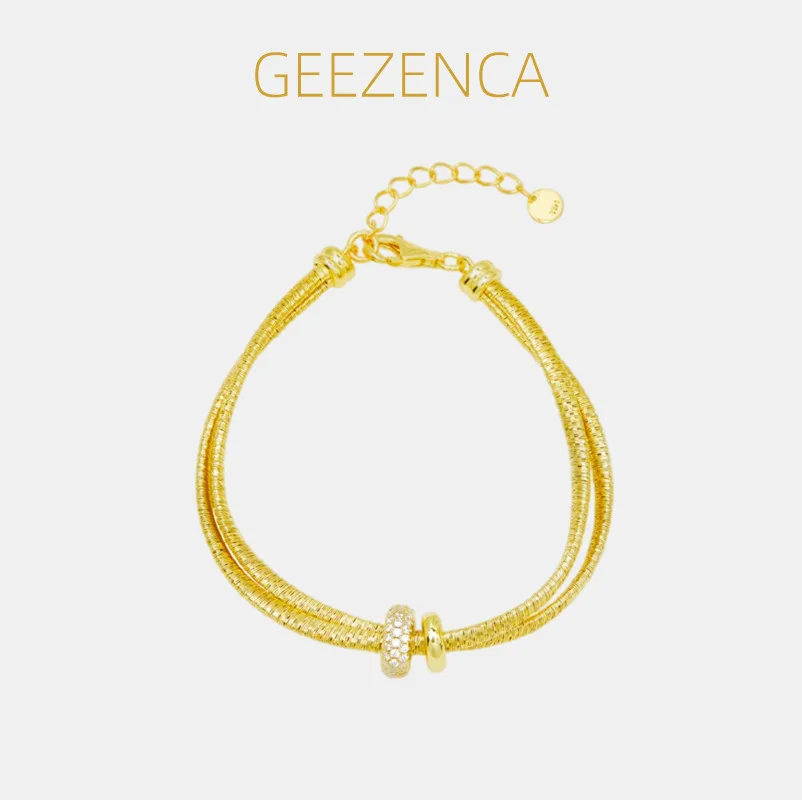 

GEEZENCA Стерлингового Серебра 925 2 в 1 Duo Цепочка с кубическим цирконием Круглый браслет с подвесками Женский итальянский ювелирный браслет с блестками