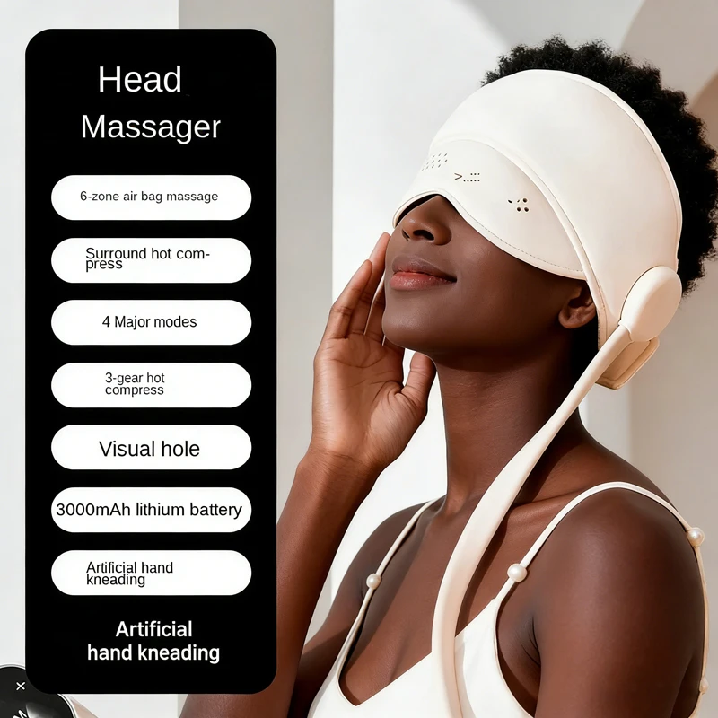 

Электрический массажер для головы с воздушно-компрессионным воздействием и графеновым нагревом для глаз: горячий компресс, снятие стресса, улучшение качества сна