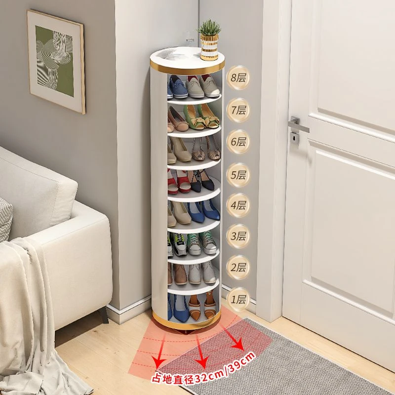 Round Rotating Shoe Cabinet with Household Floor Multi-Layer Rack Entry Door Dustproof Storage Wall Side