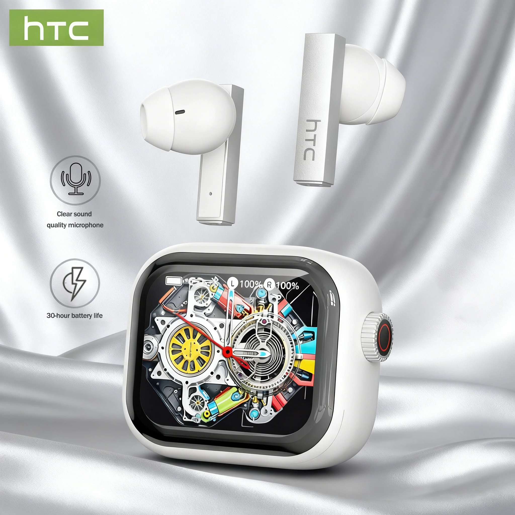 

Wireless Bluetooth Headset HTC AI translator Headphones low latency 30-hour battery life clear sound Full HD LCD screen formusic