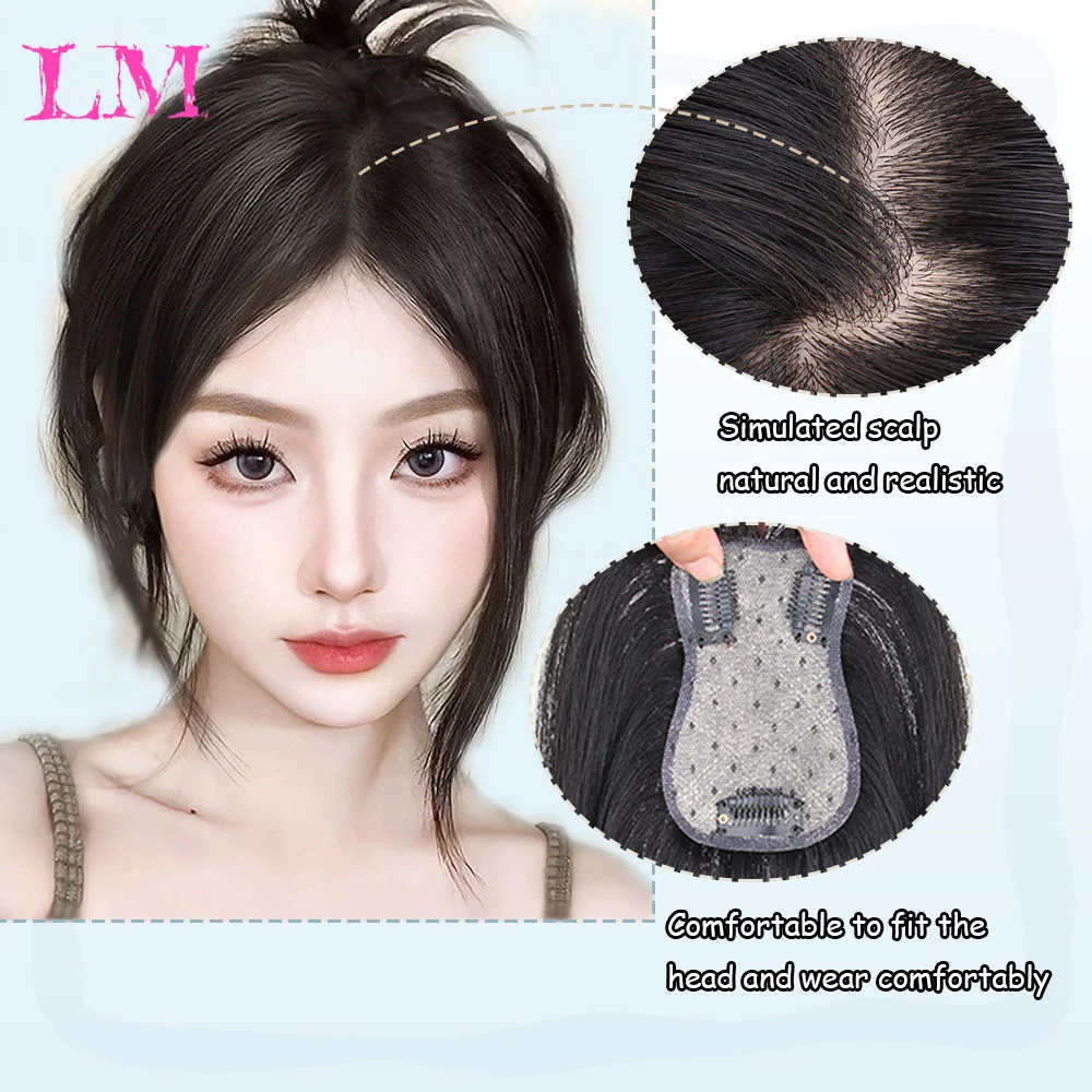 LM Wig poni sintetis untuk wanita, dengan bulu alami dan Volume rambut meningkat 3D delapan karakter poni Facelift