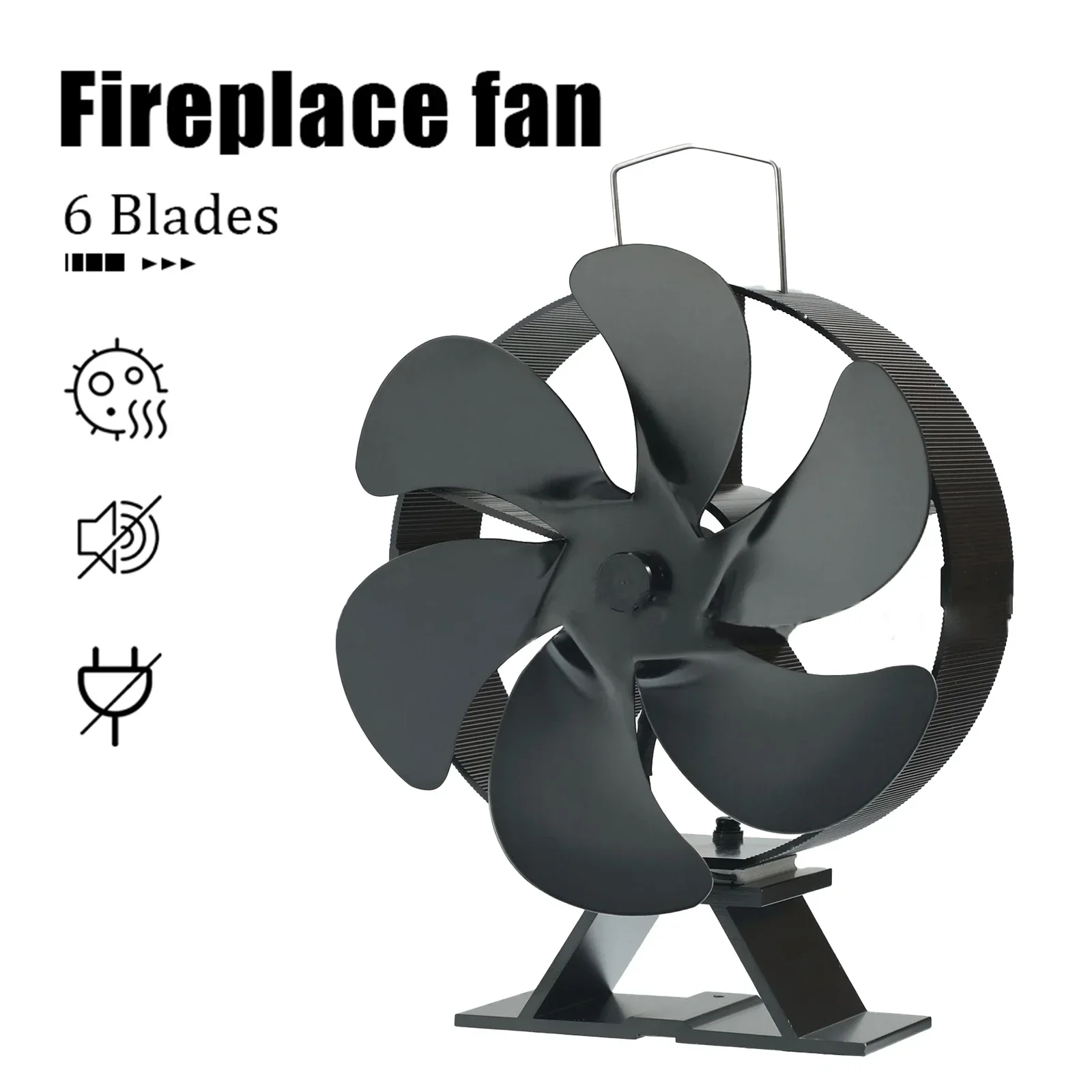 

Fireplace Fan 6 Blade Furnace Fan Unpowered Quiet Running Round Energy Efficient Wear-resistant Stoves Tool Parts Replacement