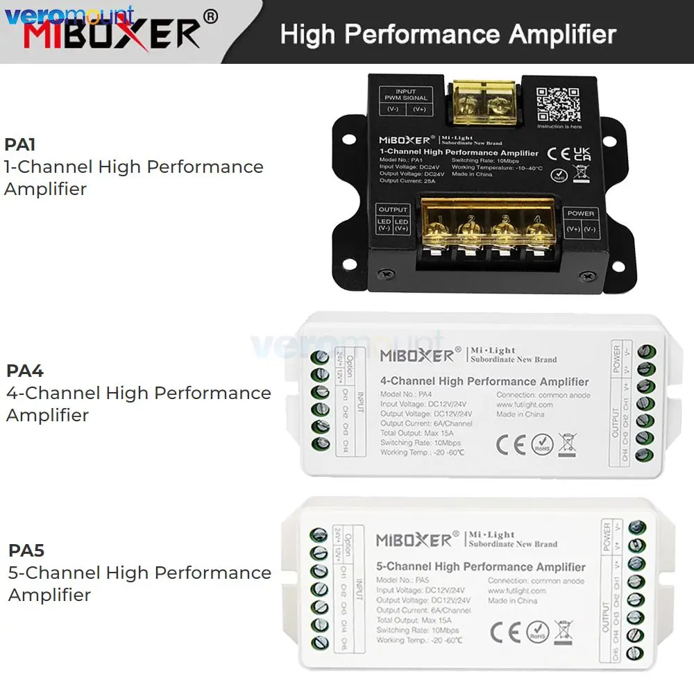 

Усилитель высокой производительности Miboxer, 1 канал, 4 канала, 5 каналов, 12 В, 24 В, 15 А, 25 А, 10 Мбит/с, PA1, PA4, PA5, для ШИМ-контроллера