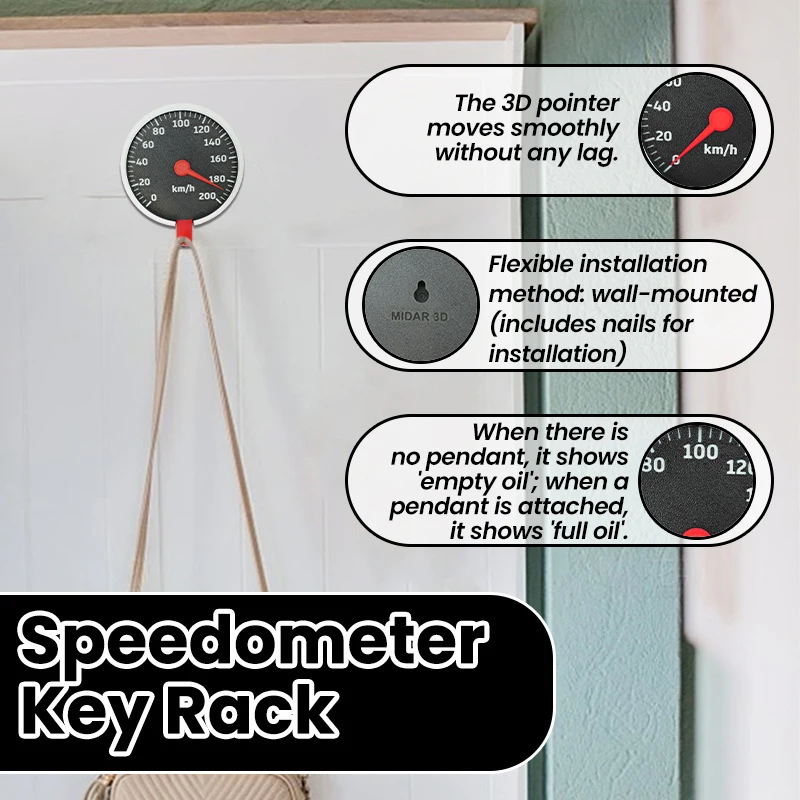 Speedometer Wall Mounted Key Holder 3D Printed Tachometer Key Hanger Pointer Rotatable Key Organizer For Entryway, Hallway