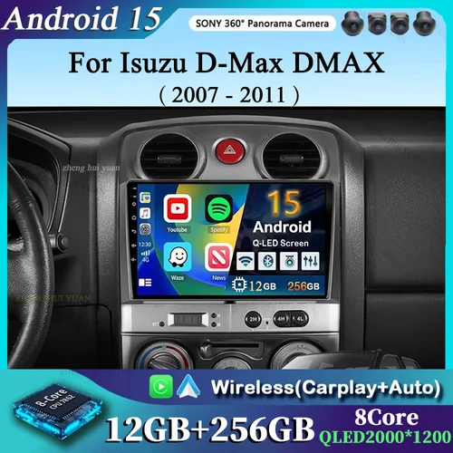 Imagen 1 del producto Android 15 para Isuzu d-max DMAX 2007 2008 2009 2010 2011 Radio de coche reproductor Multimedia Carplay Auto estéreo GPS DSP QLED unidad principal