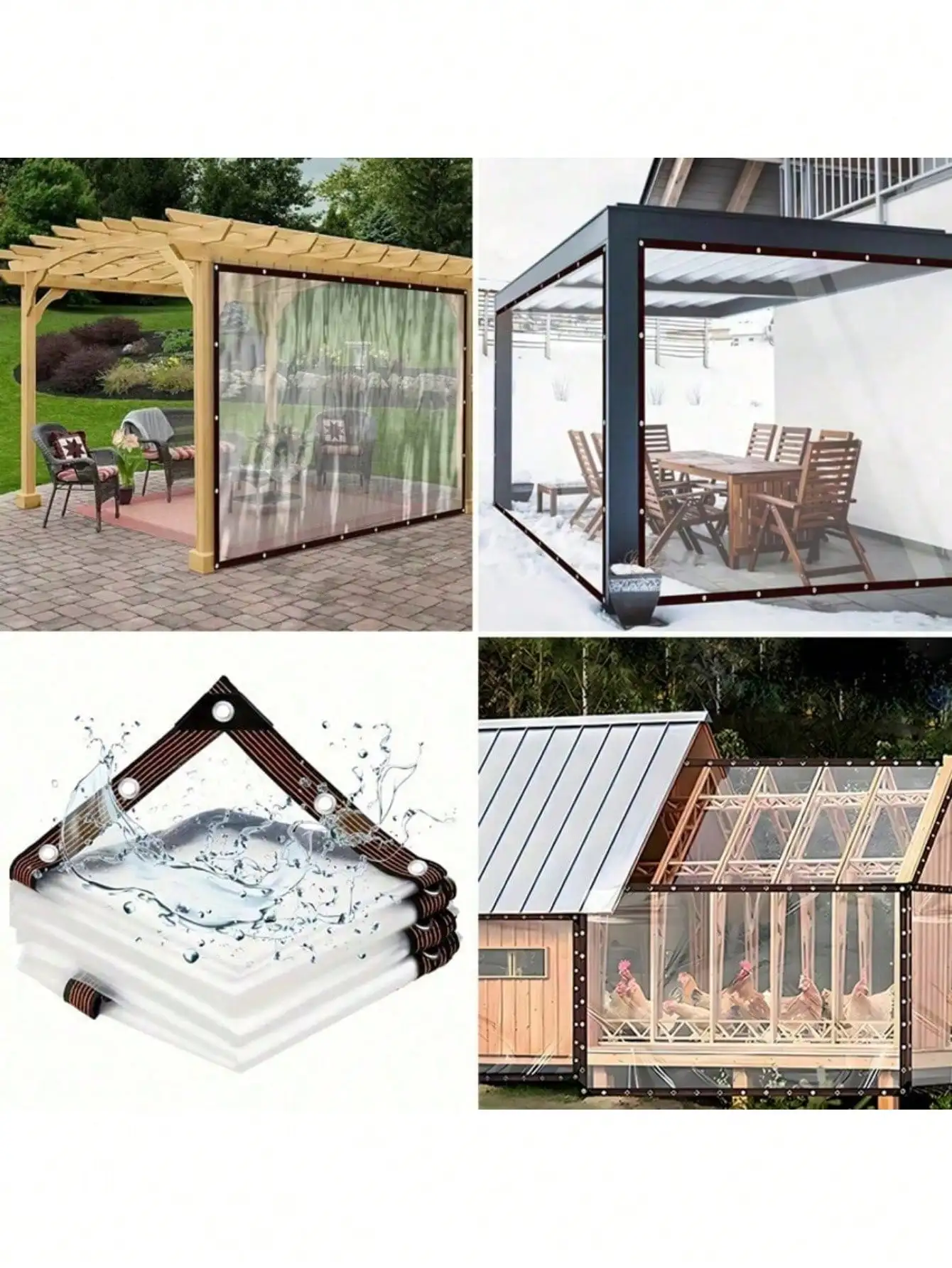 Heavy Duty Waterproof Transparent Tarp - Suitable For Patio, Porch, Garden, Camping And More - Plastic Material, Rain & UV Resistant, Outdoor Sunshade Porch Cover
