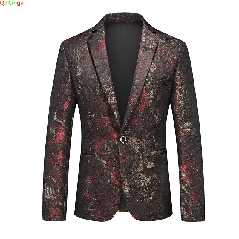 

Autumn New Suit Jacket Men's V Collar Single Button Dress Coat Wedding Party Male Blazers Blue Red Black Available M-5XL 6XL