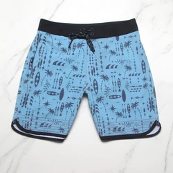 Blue Color Fashion Printed Boardshorts Men's Surf Swim Trunks Stretch Quick-dry Waterproof Thin Beach Shorts Bermuda Swimwear