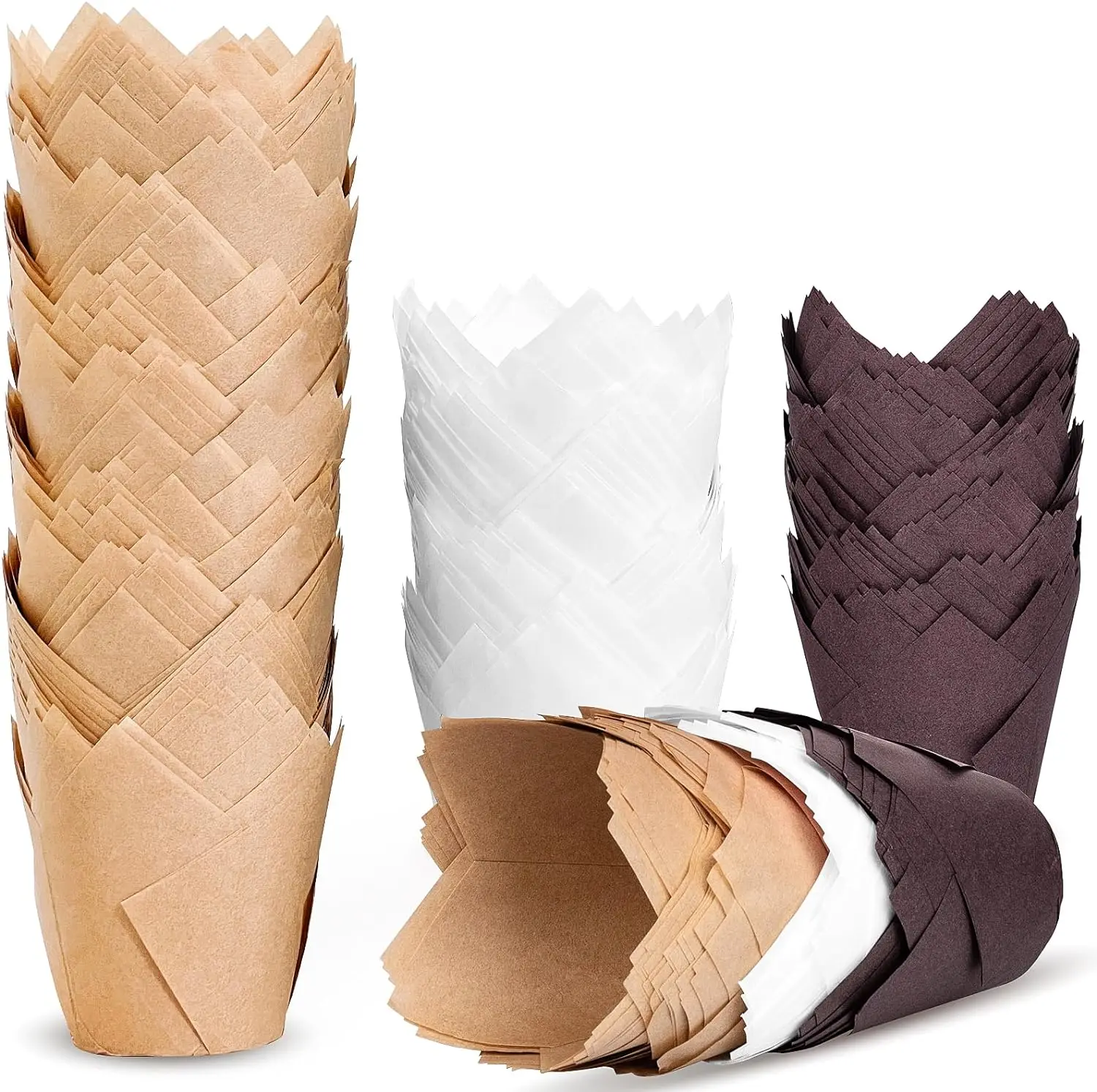 Revestimientos para magdalenas de tulipán, revestimientos para muffins para hornear, vasos de papel de pergamino, envoltorios para magdalenas, a prueba de grasa, fácil de usar, 20/50/100 piezas