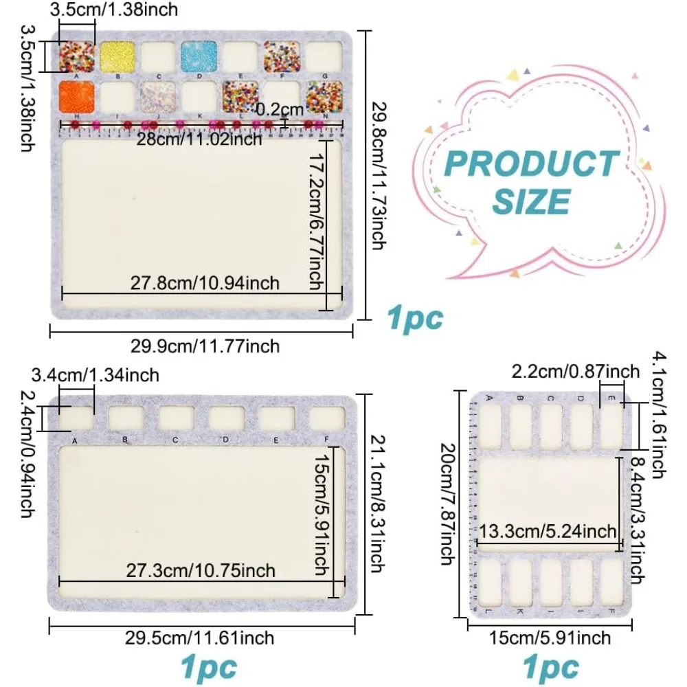 3 Style Felt Beading Mat, Felt Design Bead Boards with Centimeter Alphabetic Scale Beads Tray Bead Pads for Art Crafts Jewelry