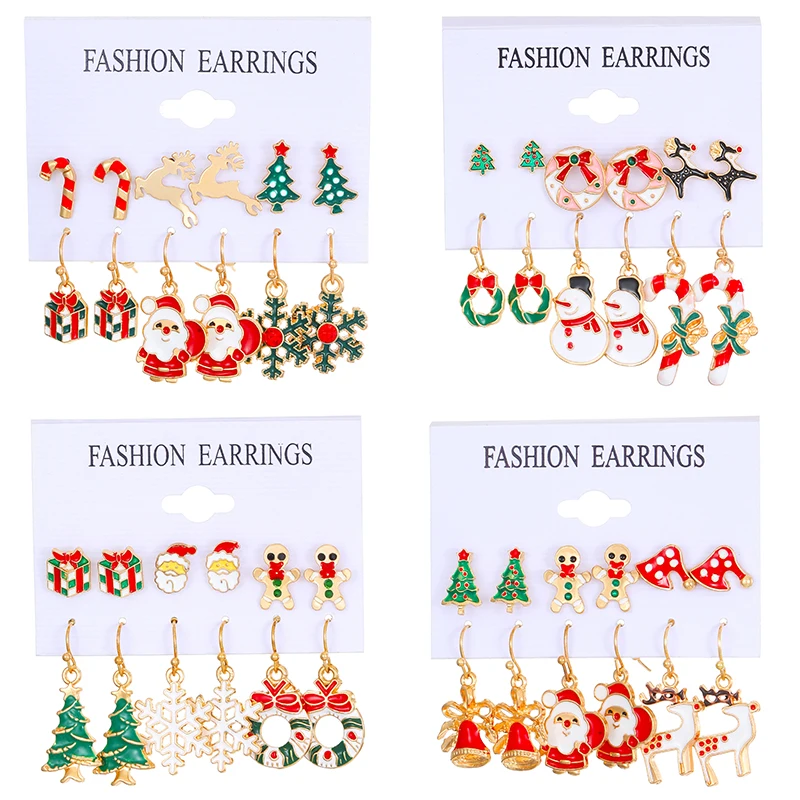

Fashion 6Pcs/Set Christmas Earrings for Women Girls Drop Oil Christmas Bell Elk Christmas Tree Santa Claus Earring Jewelry Gift