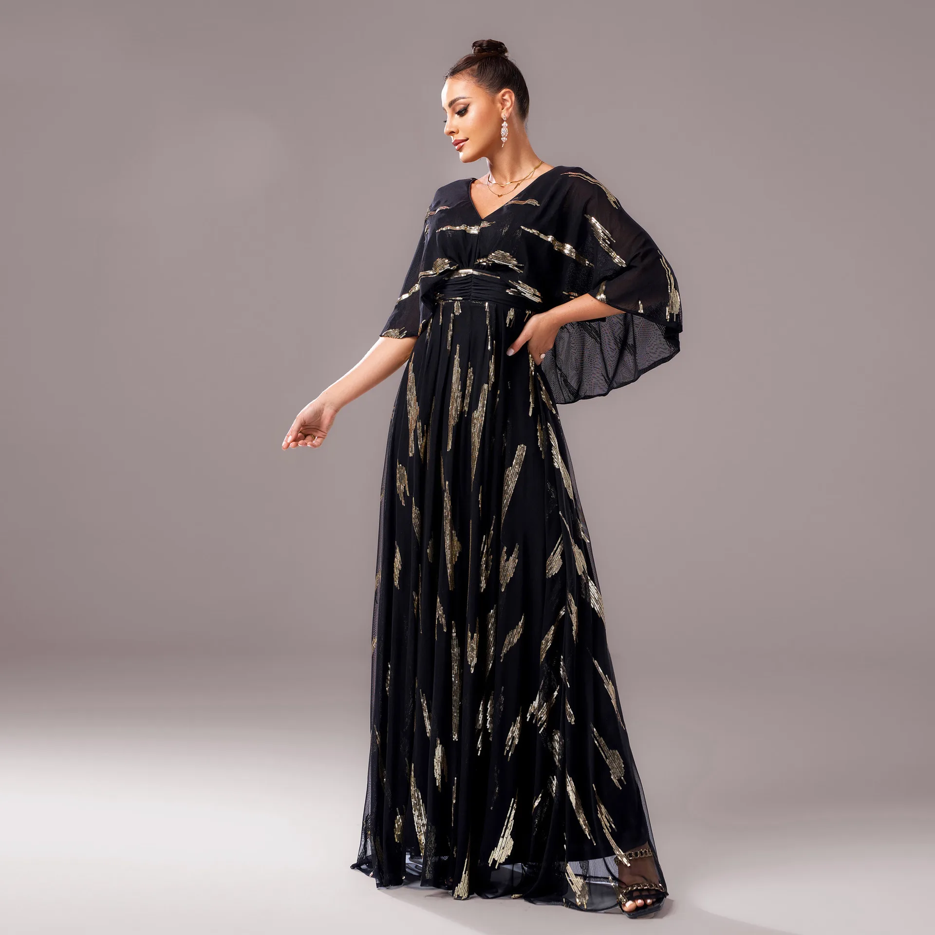 Ele V-Ne Midi Sve Long Sparkling Evening Dr Women's Canion Dr High Waist Knitted Bodycon Skirt Polyester