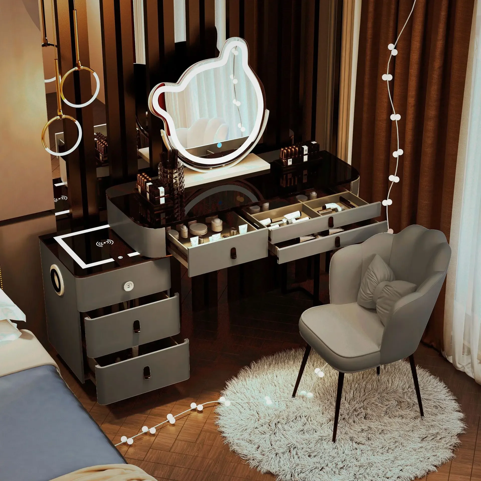 الشمال طاولة ماكياج خشب متين الغرور الجداول أثاث المنزل غرفة نوم ماكياج الغرور الفاخرة المنزلية متعددة الوظائف دولاب الزينة