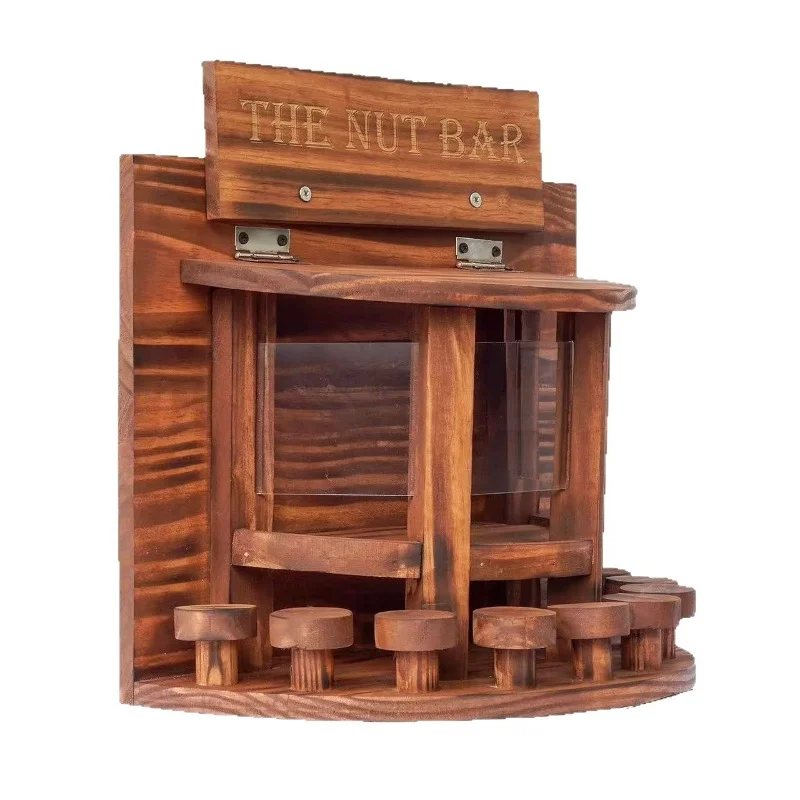 

Wooden squirrel feeder, outdoor pet feeder, creative courtyard, solid wood hanging type