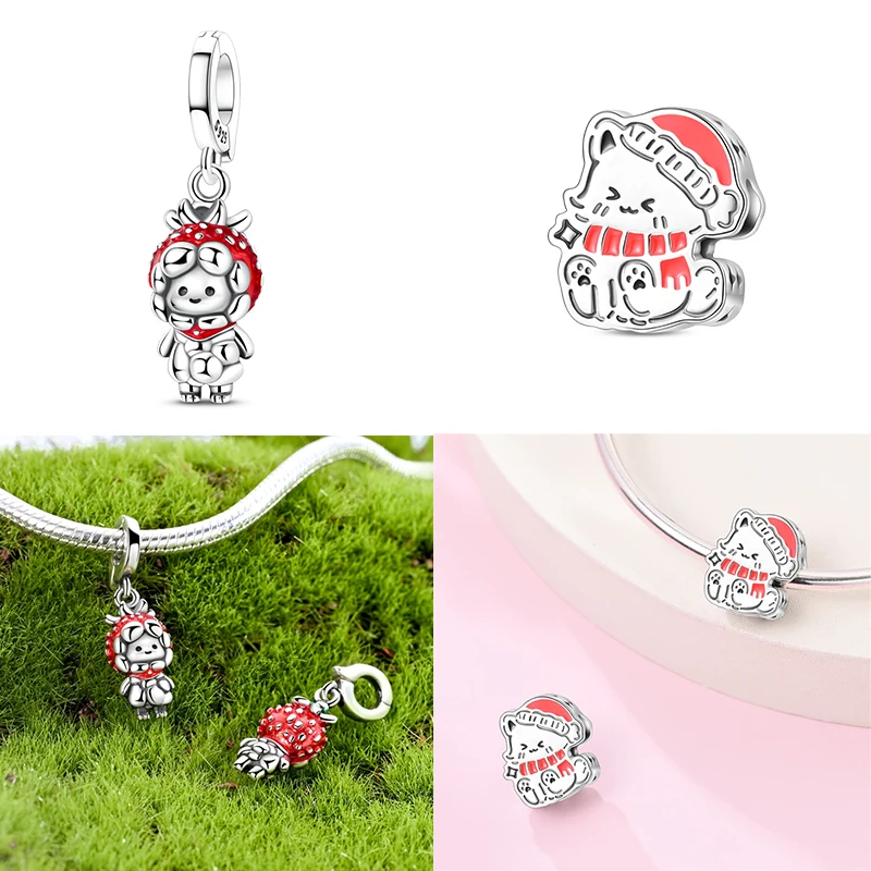 

New 925 Sterling Silver Strawberry Marshmallow Little Lamb Charms Beads Fit Original Bracelet Necklace DIY Jewelry Birthday Gift