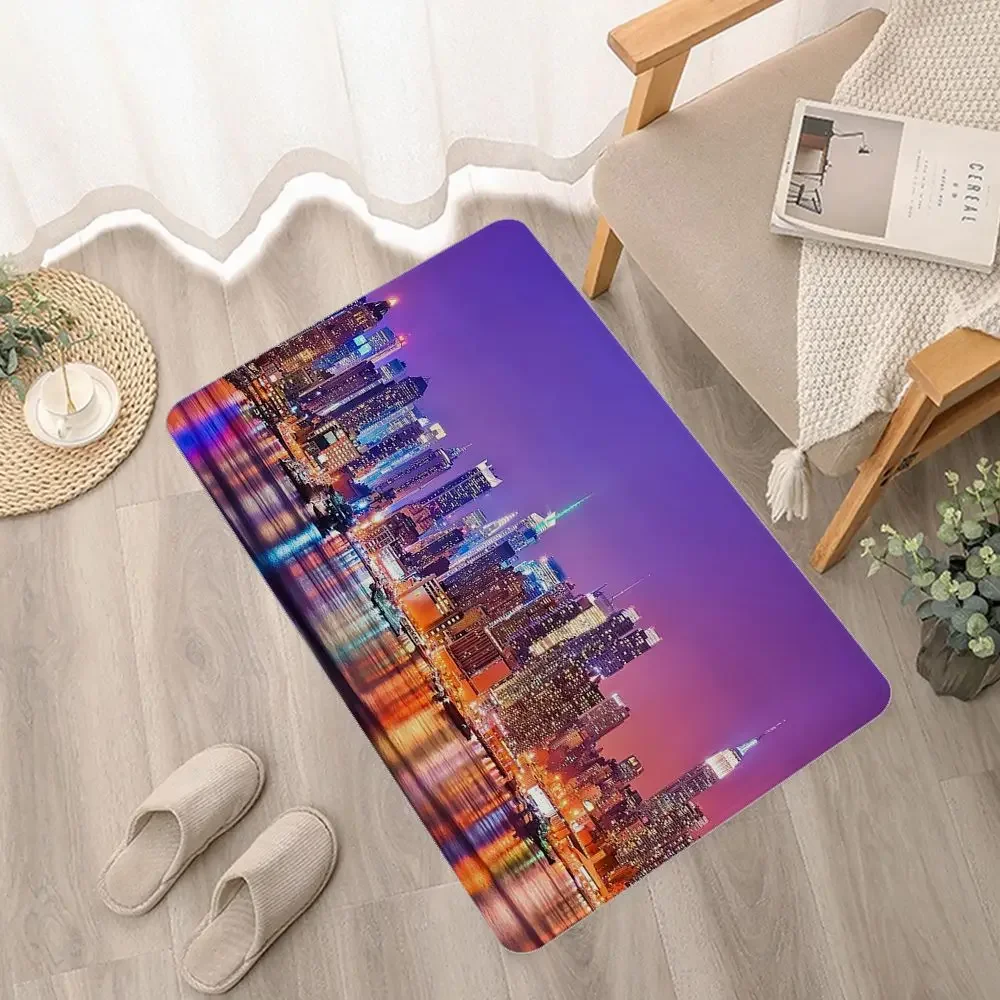 Night view of city lights  Printed Flannel Floor Mat Bathroom Decor Carpet Non-Slip For Living Room Kitchen welcome Doormat Rug