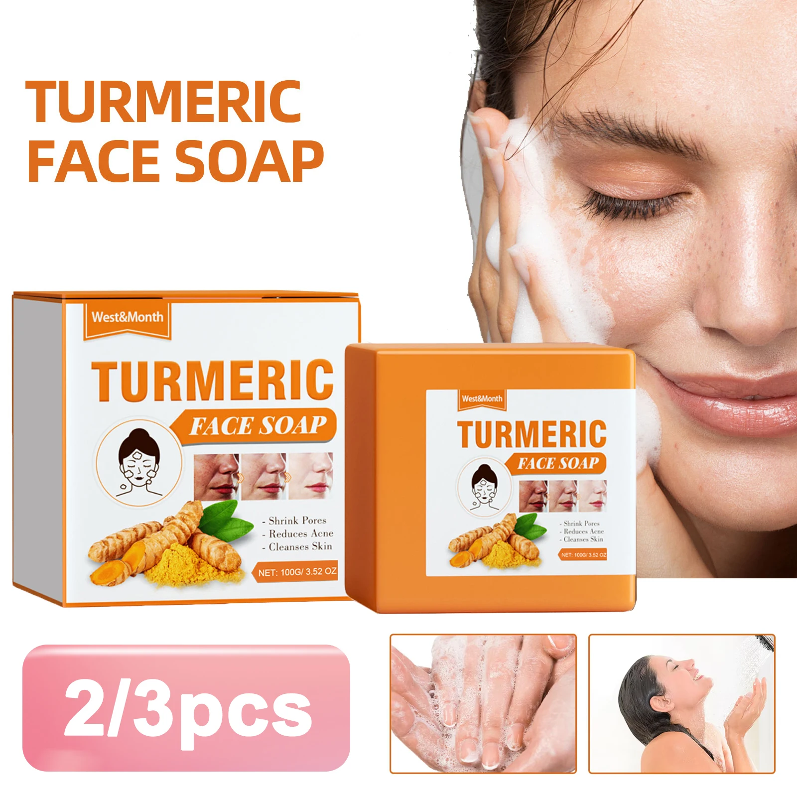 3pc Sapone alla curcuma fatto a mano Pulizia del corpo Schiarente Ascelle scure Gamba Detergenti per