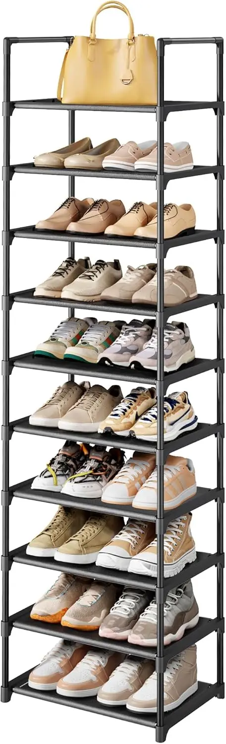 

10-Tier Shoe Organizer with Detachable Shelves & Metal Frame, Slim Design for Closet, Entryway, Living Room Storage - Black