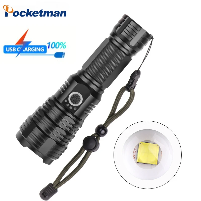 

High Bright LED Flashlight USB Rechargeable Torch Outdoor Waterproof 5Modes Powerful Zoom Camping Lantern Battery Hand Spotlight