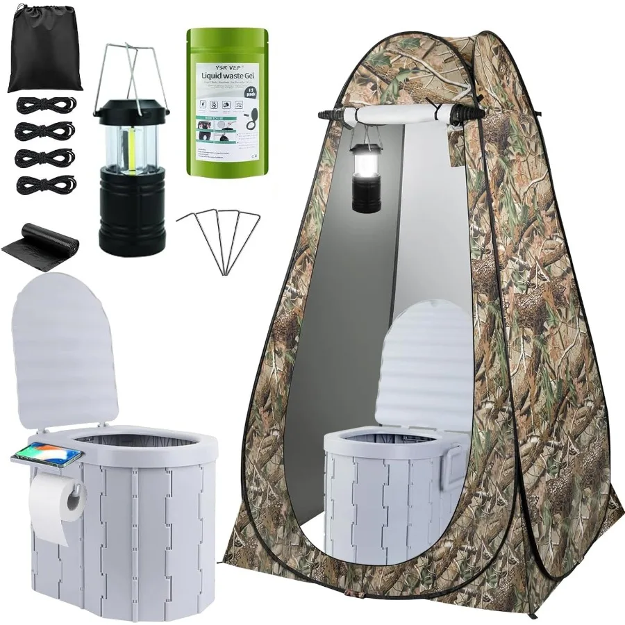 

Portable Toilet Kit Camping Toilet with Pop-Up Privacy Tent and Poo Gel Toilet Bags Washable Portable Outdoor Showers Changing