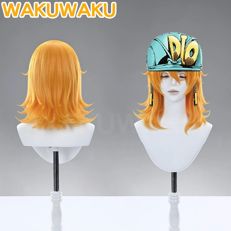 

IN STOCK DIOO Diegoo Brandoo Cosplay Wig Anime WakuWaku Men Orange Short Hair Adventurer DIO Heat Resistant Free Wig Cap
