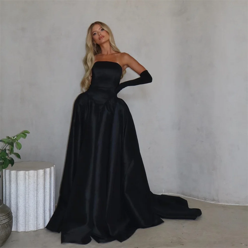 Kyoto Zwarte A-lijn Off-shoulder Galajurken Afneembare mouwen Aangepast فسات Mohamed Museum Sweep Trein vestido de gala noche mujer