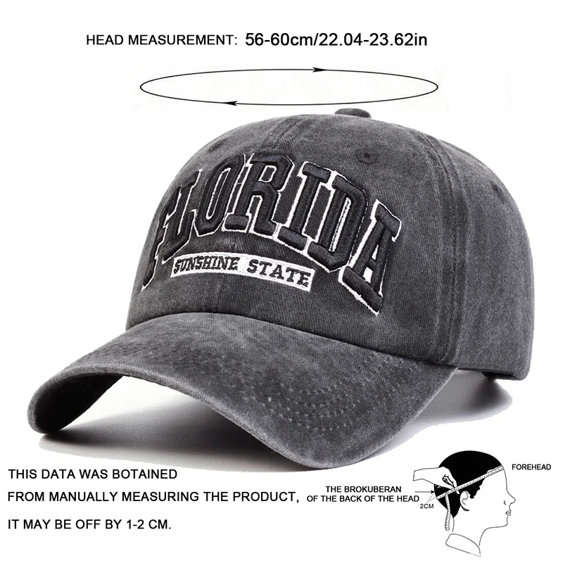 Gorras de béisbol unisex con bordado de letras FLORIDA, gorras informales ajustables para exteriores para primavera y otoño, gorra deportiva con protección solar
