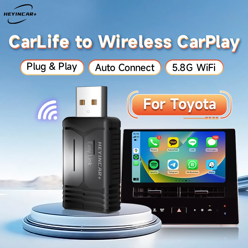 HEYINCAR Baidu Carlife إلى صندوق Carplay اللاسلكي لتويوتا bZ4X أفالون هايلاندر فينزا الصين صنع خرائط سيارة تويوتا Yandex سبوتيفي