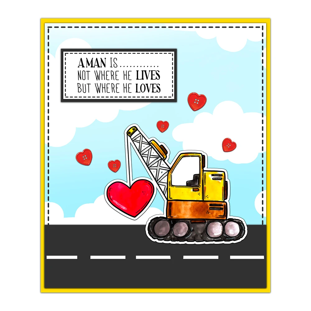 Mangocraft Cartoon Hearts Excavator Cutting Dies Clear Stamp Valentine's Day DIY Scrapbooking Stamps Metal Dies For Love Cards