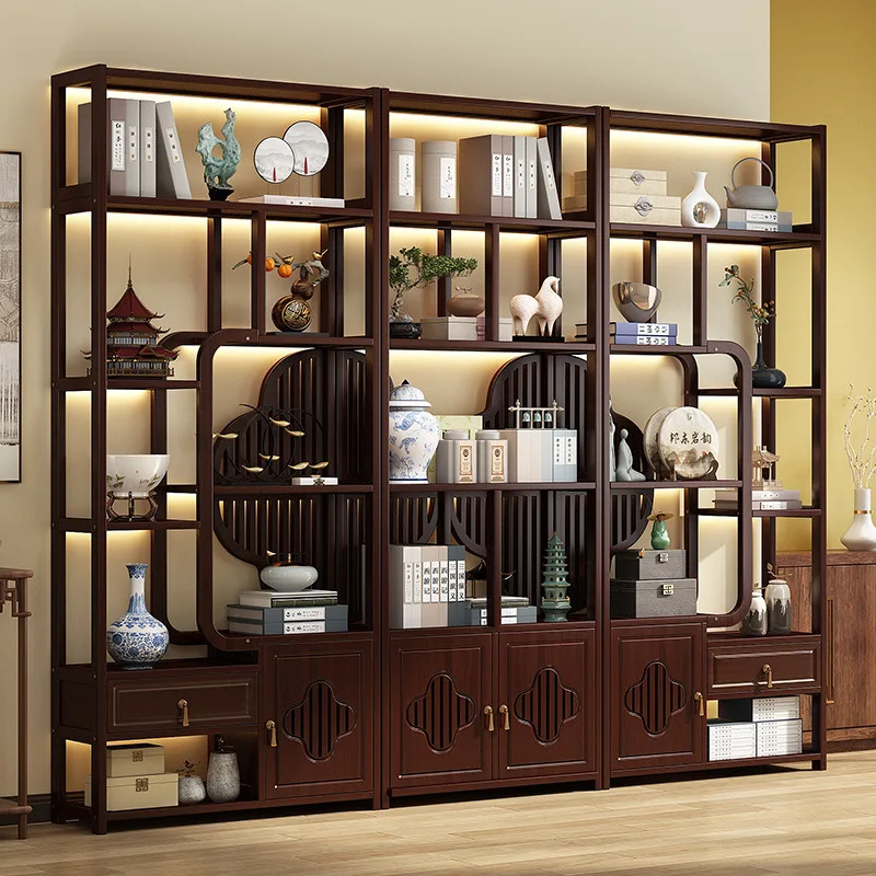 Premium Solid wood Chinese tea room decoration rack Duobao Pavilion ornament modern simple display cabinet