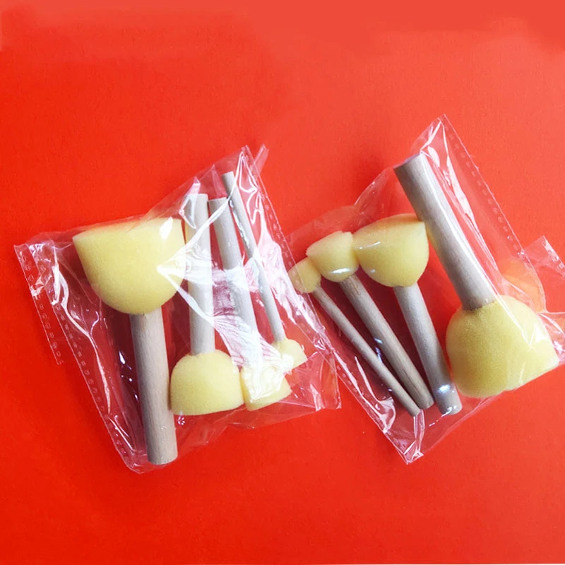 4Pcs Sponge Brush Kindergarten Art Handicraft, Children\'s Drawing Tool Round Sponge Seal Mushroom Head Rubbing Stick