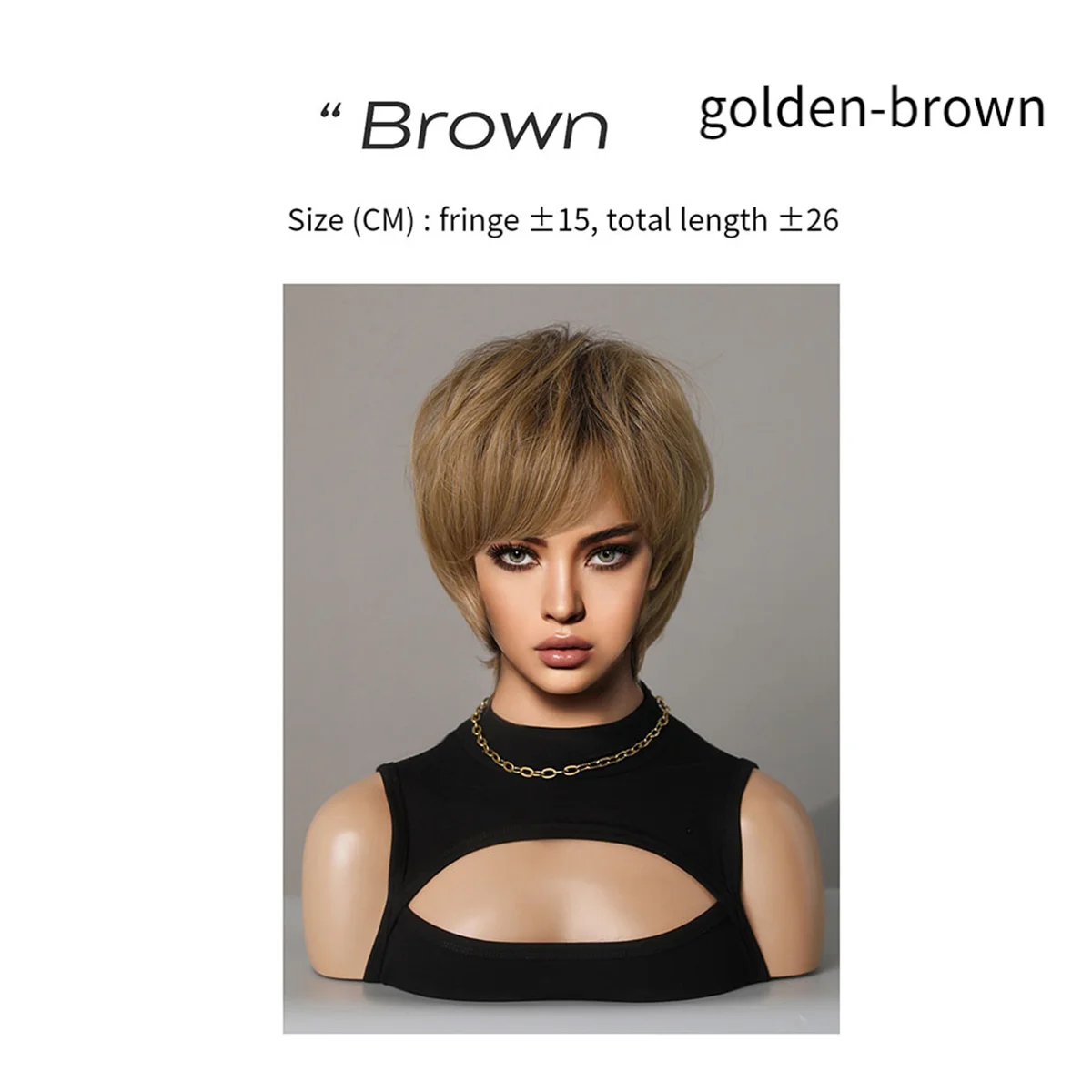 A71P Golden Brown 26cm Wig Female Short Hair Unisex Whole Top Set of Chemical Fiber Hair Full Covering Short Hair