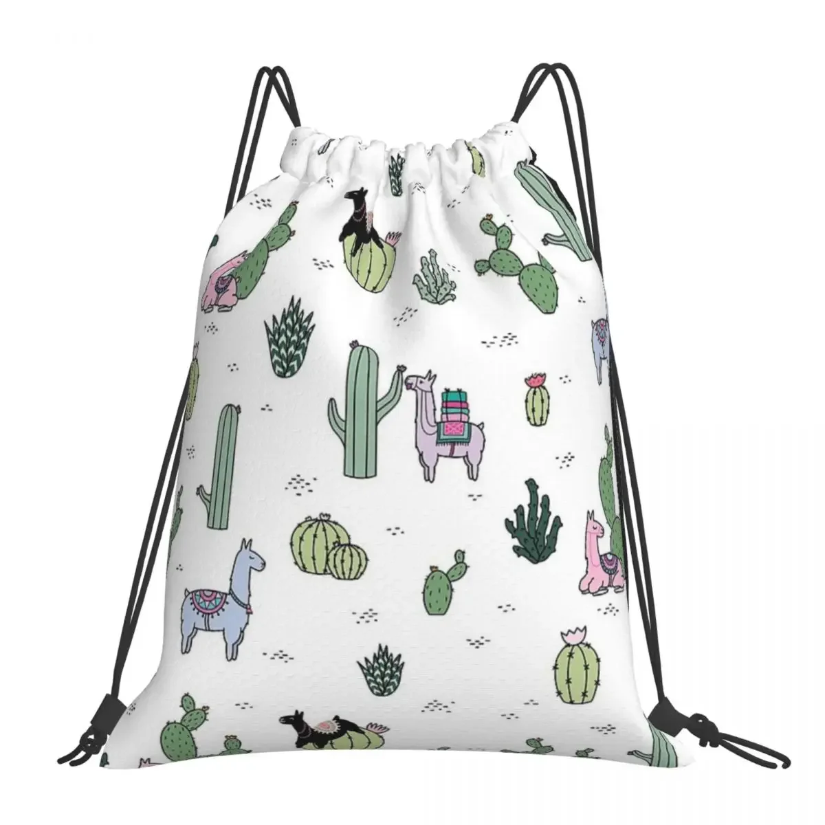 Cacti Llamas Backpacks Casual Portable Drawstring Bags Drawstring Bundle Pocket Shoes Bag Book Bags For Man Woman Students