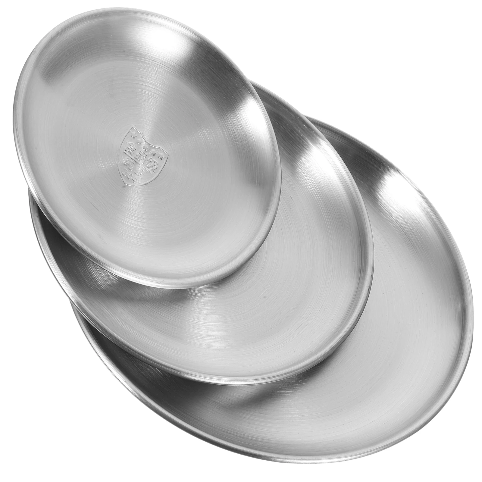 

3Pcs Stainless Steel Round Metal Plates Flat Design Camping Picnic Bbq Dinner Fruit Dessert Serving Dish