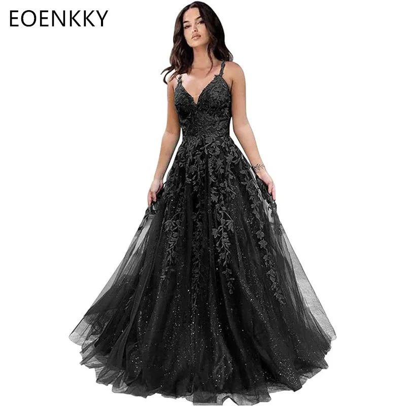 Customized Evening Dresses Spaghetti Strap Backless Prom Dress 2025 A-line Length Shiny Tulle Elegant Women's Party Dresses image 3