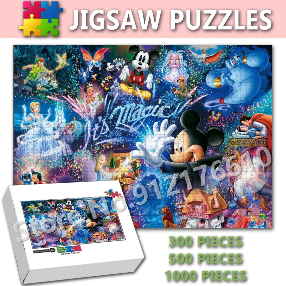 

Disney Cartoon Figure Jigsaw Puzzles 1000 Pieces Wooden Puzzles for Adults Disney Princess Mickey Decompress Educational Toys