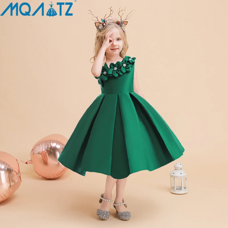 MQATZ Baby Clothes Flower Girl Children Princess Evening Party Prom Bow Green Wedding Bridesmaid Summer Dress Ball Gown Vestidos